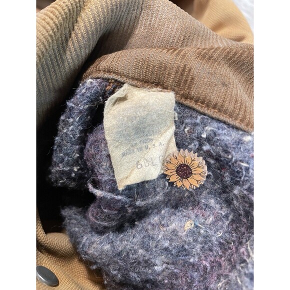 Vintage Carhartt Tan Button Mens 42 Duck Canvas Chore Jacket Blanket Lined USA - Picture 7 of 14